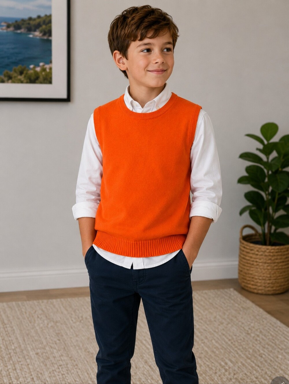 Lands' End Kids Orange Sweater Vest Size S (6–8) Cotton Blend